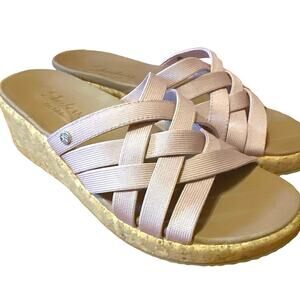 Sketcher Archfit women’s cork heel comfort sandals strappy slide-on pink mauve 8